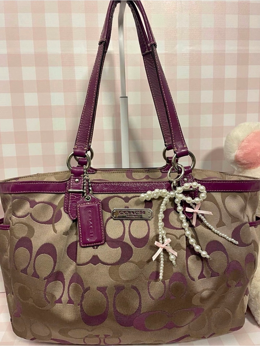Coach Tote Bag in Purple and Taupe Signature Canvas